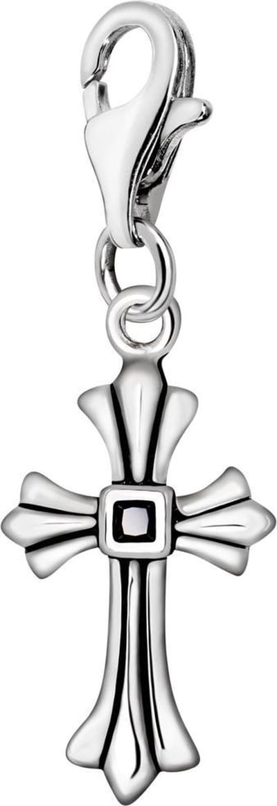Quiges – 925 - Zilver – Charm - Bedel - Hanger - 3D Kruis met Prinses Zirkonia - met – sterling - zilver - karabijnslot - geschikt - voor -Bedelarmband HC164