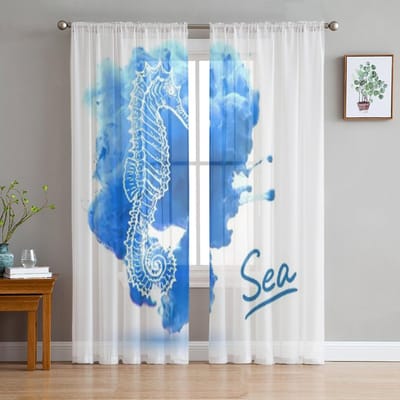 Zeepaardje Tule Transparante Raamgordijnen Voor Woonkamer De Slaapkamer Moderne Chiffon Voile Organza Gordijnen Decor Drapes 135W x 114H(cm) gray