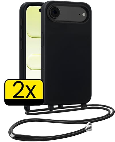 Hoesje Geschikt voor iPhone Air Hoesje Met Koord Siliconen Case - Hoes Geschikt voor iPhone Air Backcover Met Afneembaar Koord - Zwart - 2 Stuks