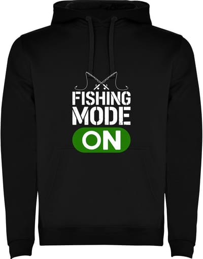 Zwarte Hoodie Fishing Mode ON - Vissen Modus Aan - Hengels - Humor Maat M