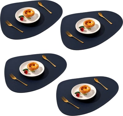 longziming -Leren Placemats Set van 4 – Blauw – Wasbaar & Waterdicht – Duurzame Tafelmatten voor Eettafel, Patio en Tuin