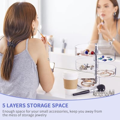 STAR&STER 5-laags draaibare sieradenopbergdoos voor oorbellen, haaraccessoires en schoonheidsproducten, oorbellen, kettingen, armbanden (5-laags) PRACHTIG CADEAU VOOR VROUWEN - Geweldig cadeau voor moeder, vriendin, echtgenote, dochter, klasgenoot