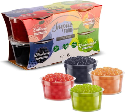 Inspire Food Company - Bubble tea - Bubble Tea Parels - Popping Boba Pearls - Popping Fruitparels - Aardbei, Mango, Groene Appel, Blauwe Bessen - 4 x 100 gram