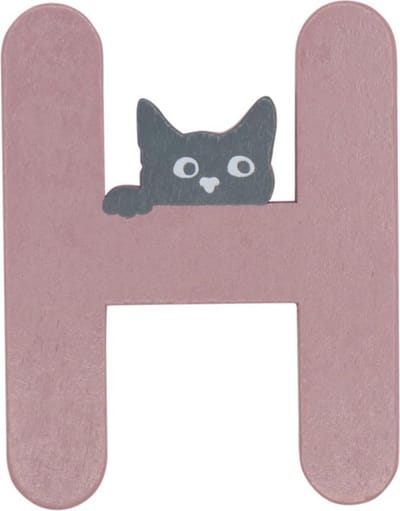 Houten Letter H Roze met Kat | 9 cm