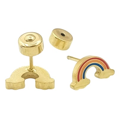 Regenboog oorbellen voor meisje - Kleine oorknopjes 6 x 10 mm - Premium gold-plated staal