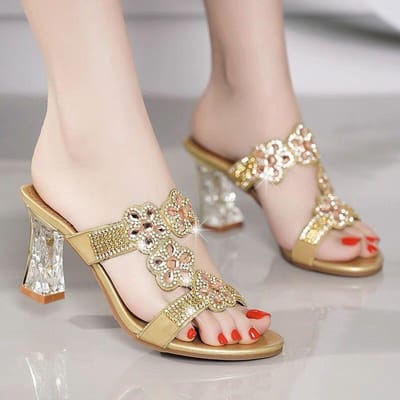 Strass Hoge Hak Comfort Zacht Leer Sandalen Dames Open Teen Zomer Mode Elegant Alles-match Romeinse Strand Schoenen 38 gray