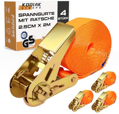 4 Pieces Ratchet Straps 2 m x 1000 kg with Ratchet Clasp - 25 mm Lashing Straps with Ratchet - ShopVlot