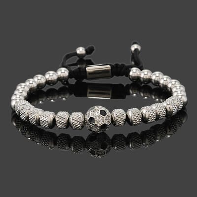 Charms de Football de Luxe Perles en Acier Inoxydable Bracelets Homme Bijoux de Main Cadeaux Pulseras Hombre argenté
