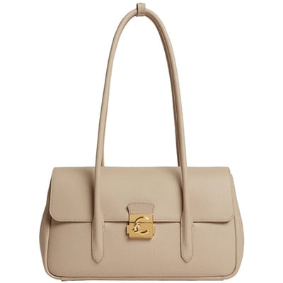 COCCINELLE Leren schoudertas handtas C-Me Lock Handbag Grained Leather Sandshell beige