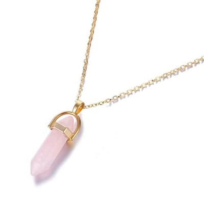 Sorprese Ketting - Kristal Rozenkwarts Steen - Roze - Ketting Dames - 45 cm - Cadeau - Model V