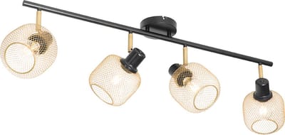 QAZQA bliss_mesh - Industriele Plafondspot | Spotje | Opbouwspot - 4 lichts - L 900 mm - Zwart Goud - Industrieel - Woonkamer | Slaapkamer | Keuken