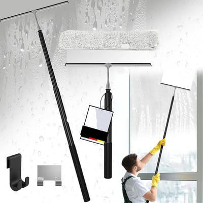 Famanu - Uitschuifbare douchetrekker 45-153 cm, siliconen raam- en douchetrekker met houder, zwart