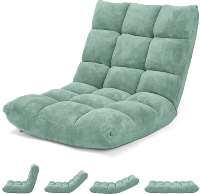 Costway Vloerstoel, met verstelbare rugleuning, gestoffeerd, vloerkussen, opvouwbaar, meditatiestoel, relaxstoel, meditatiestoel, yoga, groen