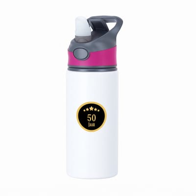 Hacebo® - 50 jaar waterfles met rietje roze - iemand die 50 jaar is geworden of 50 jaar lang een relatie hebben of getrouwd zijn - verjaardagscadeau - verjaardag - cadeau - kado - geschenk - gift - relatie - trouwdag - water fles - 650ML