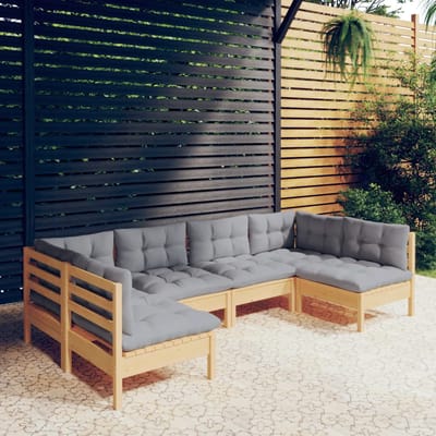 vidaXL - 6-delige - Loungeset - met - grijze - kussens - massief - grenenhout
