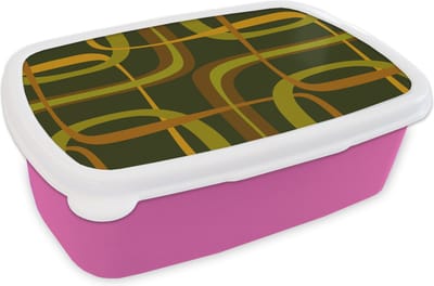 Broodtrommel Roze - Lunchbox Jaren 70 - Retro - Groen - Brooddoos 18x12x6 cm - Brood lunch box - Broodtrommels voor kinderen en volwassenen