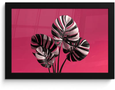 Poster in lijst - Fotolijst 30x20 cm - Posters - Bladeren - Rond - Roze - Posterlijst zwart - Decoratie - Wanddecoratie woonkamer - Muurdecoratie slaapkamer