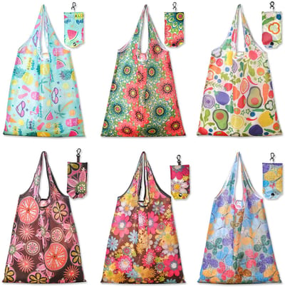 Dailygoods- Boodschappentas Opvouwbaar 38 x 58 cm - 6 Stuks Herbruikbare Tassen - Stevige Shopper - Boodschappentas met Rits - Ideaal voor Boodschappen en Reizen - Herbruikbare Tas