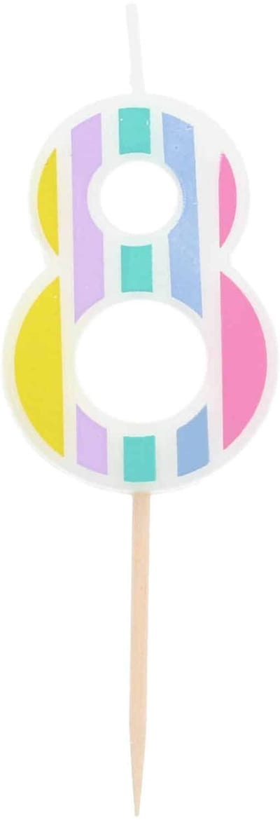 Folat - Kaars cijfer 8 pastelkleuren 5 cm
