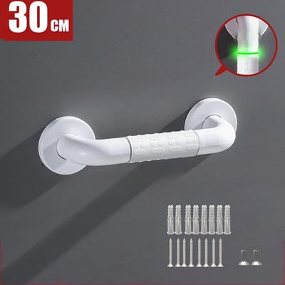 Barre d'appui lumineuse anti-chute de sécurité de salle de bain de 30 cm en acier inoxydable, poignée de toilette antidérapante pour baignoire de salle de bain pour personnes âgées blanc