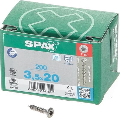Spax Spaanplaatschroef lenskop RVS T-Star T15 3.5 x 20mm (Prijs per 200 stuks)