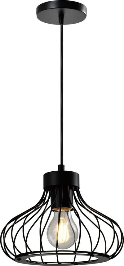 QUVIO Hanglamp modern - Lampen - Plafondlamp - Leeslamp - Verlichting - Verlichting plafondlampen - Keukenverlichting - Lamp - Draadlamp - D 22 cm - Zwart