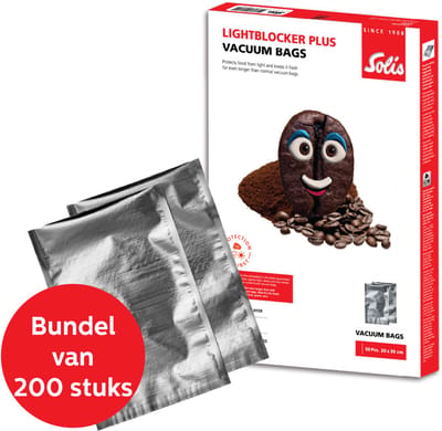 Solis LightBlocker Plus Vacuumzakken Voedsel 20 x 30 cm Bundel - Geschikt voor Diepvries, Magnetron en Sous Vide Koken - Beschermt tegen Licht, Lucht en Stoom - BPA-Vrij - Vacumeerzakken - Vacuum Opbergzakken - 4 x 50 Stuks