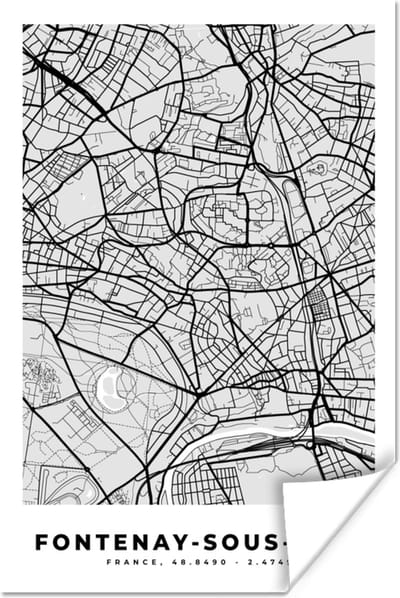 Poster Plattegrond - Kaart - Stadskaart - Frankrijk - Fontenay-sous-Bois - 120x180 cm XXL
