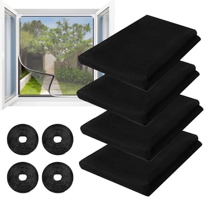 Thijox - 4 Stuks Vliegengaas Muggennet Raam Insectenbescherming Fijnmazig Zelfklevend 1,5m x 2m Zwart - Perfect voor Thuis, Camping en Tuin