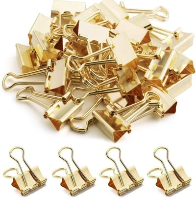 Dailygoods- Foldback Klemmen Goud 19 mm - 100 Stuks - Metalen Klemmen - Bindclips - Papierklemmen - Robuuste Constructie - Binderclips