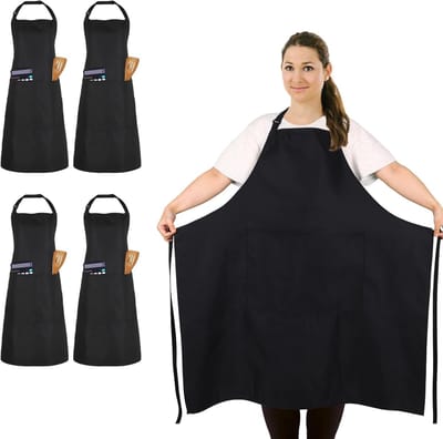 SnelShoppen - 4 Stuks Grote Schorten - Verstelbaar Zwart Schort voor Koken, Bakken, BBQ, Schoonmaken, Tuinieren - Grote Maten voor Mannen en Vrouwen -