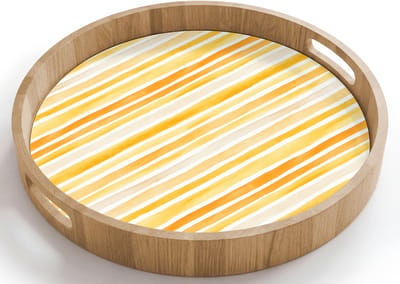 Dienblad rond 40x40 cm - Schootdienblad hout - Frans - Citroen - Strepen - Geel - Borrelplank rechthoek - Plateau houten dienbladen