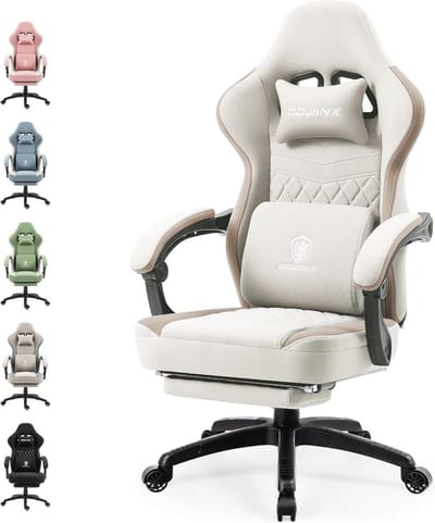 Ergonomische Gamingstoel met Massage en Voetensteun - Bureaustoel tot 150 kg Belastbaarheid, Beige