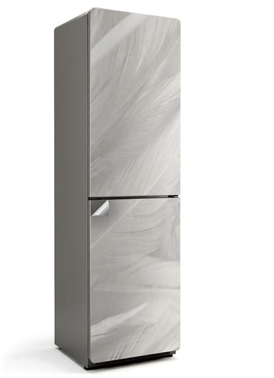Wallfluent Koelkaststickers - Delicate veren in beweging Koelkast Folie - 60 cm x 205 cm - Wit Koelkaststickers - Decoratieve Koelkaststicker - Koelkast Cover - Zelfklevende Koelkaststicker - Koelkast Versiering