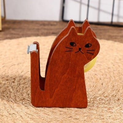 Vintage Houten Tape Dispenser Leuke Cartoon Kat Roller Tape Cutter Afdichting Washi Tape Houder Handmatige Verpakking Tool Kantoor Accessoire