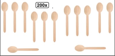 200x Bio houten lepel naturel 165mm next generation - Bestek soep lepel duurzaam hout roer ijs diner restaurant
