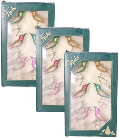 Krebs Decoratie vogels - 18x stuks - op clip - gekleurd - 9 cm - glass - Decoratievogeltjes - Kerstboomversiering