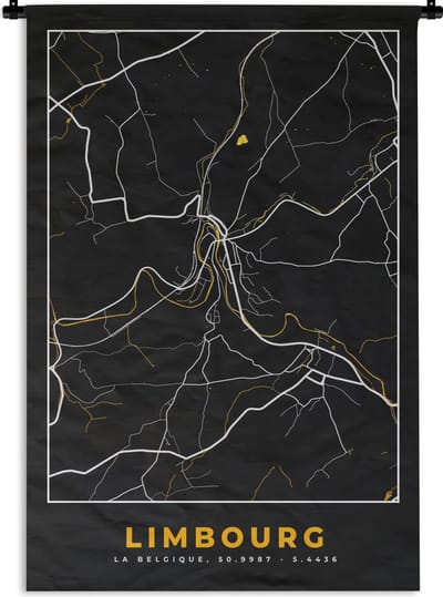 Wandkleed - Wanddoek - Limburg - Kaart - Goud - Stadskaart - Plattegrond - 120x180 cm - Wandtapijt
