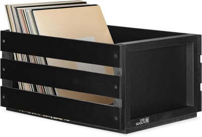 Papierlijst Geluidplatenkast - Platenbak Vinylbak - Platen Opbergen - Met Wielen - 43x35x23 cm - Zwart