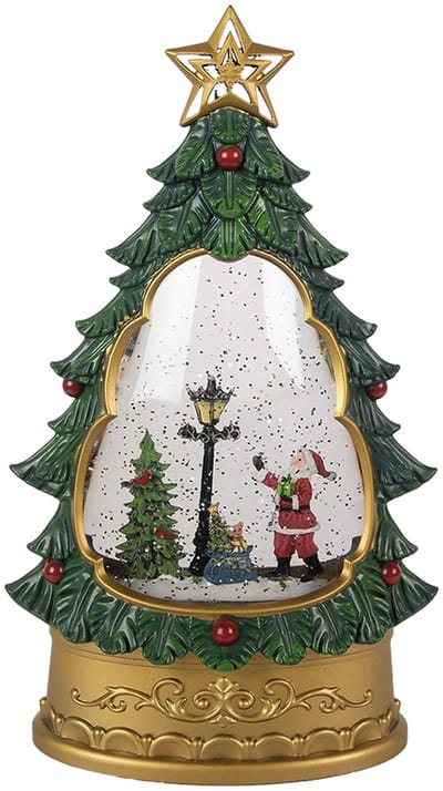 Clayre & Eef Kerstdecoratie met LED-verlichting en muziek Kerstboom 17x9x28 cm Groen Kunststof