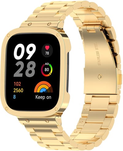 By Qubix - Stalen schakelband met case - Goud - Geschikt voor Xiaomi Redmi Watch 3