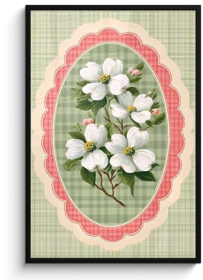 Poster in lijst - Fotolijst 80x120 cm - Posters - Bloemen - Illustratie - Geruit - Groen - Posterlijst zwart - Decoratie - Wanddecoratie woonkamer - Muurdecoratie slaapkamer