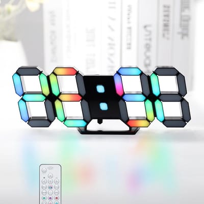 LED Digitale Neon Klok 9.7 inch Zwart RGB Wandklok voor Woonkamer, Bureau en Slaapkamer met Afstandsbediening en Kleurrijke Regenboogcijfers