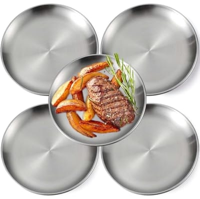 Rond Servies 20 cm - 5 Stuks Roestvrij Staal Borden voor Camping, Picknick en Diner