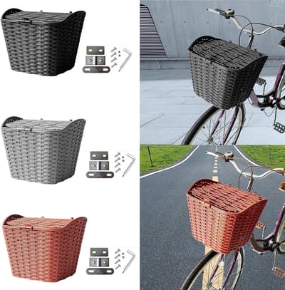 Fietsmand - Stuurmand - Boodschappen meenemen - Afneembaar deksel - 35 cm breed - Bruin