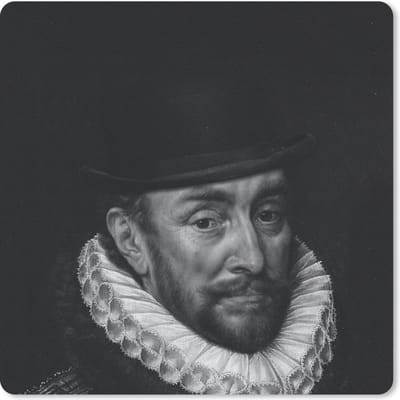 Muismat 20x20 cm - Mousepad Portret van Willem I - Adriaen Thomasz - Zwart - Wit - Muismatten