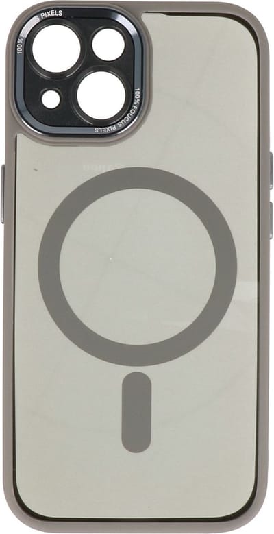 MagSafe Hoesje Geschikt voor iPhone 15 - Met Extra Aluminium Verhoging Camera Bescherming - Doorzichtig - Grijs