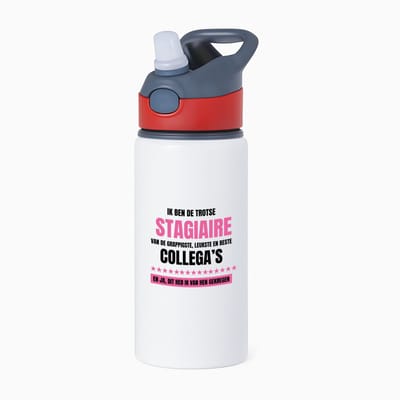 Hacebo® - De trotse stagiaire waterfles met rietje rood - Stagiair - beste stagiaire - werk - afscheidscadeau - verjaardagscadeau - kado - water fles - 650ML