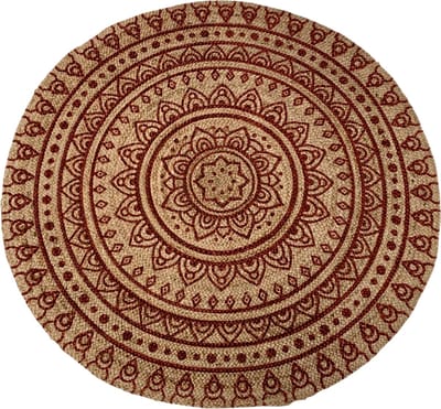 Rocaflor-Vloerkleed-Rond- Jute-Print-Bordeaux-Henna-Oosters-Mandala-rond-150cm