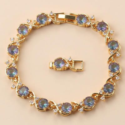 Bracelet jonc pour femme plaqué or avec zircone cubique 10 couleurs, bijou de mode pour mariage pour femmes, accessoires de mariée beige